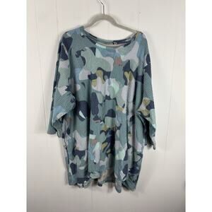LOGO by Lori Goldstein Plus Size Blue Camouflage Tunic 5X Pockets Stretch